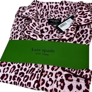 NWT Kate Spade Purple Pink Leopard Notch Collar Long Pajama Set  Size M